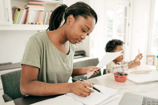 Woman filing taxes