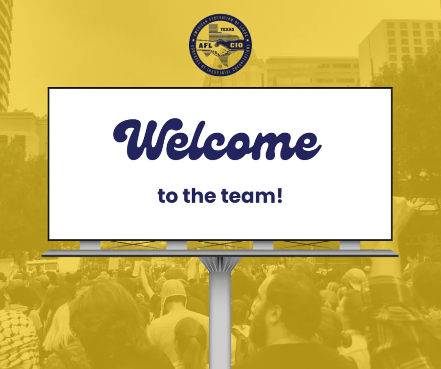 A billboard reading "Welcome to the team!"