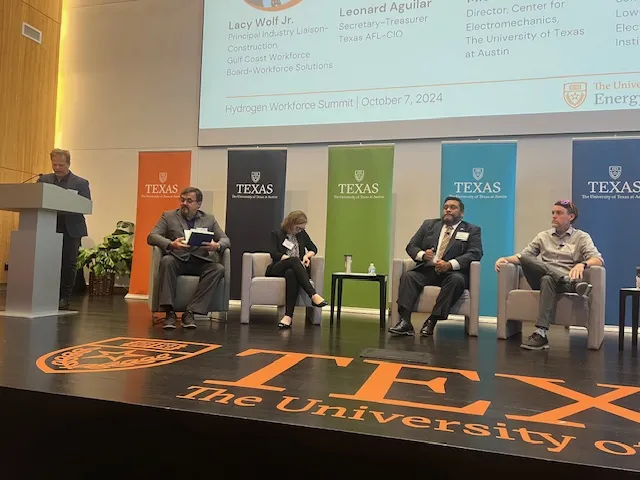 Leonard Aguilar on a panel at the University of Texas Hydrogen Summit.